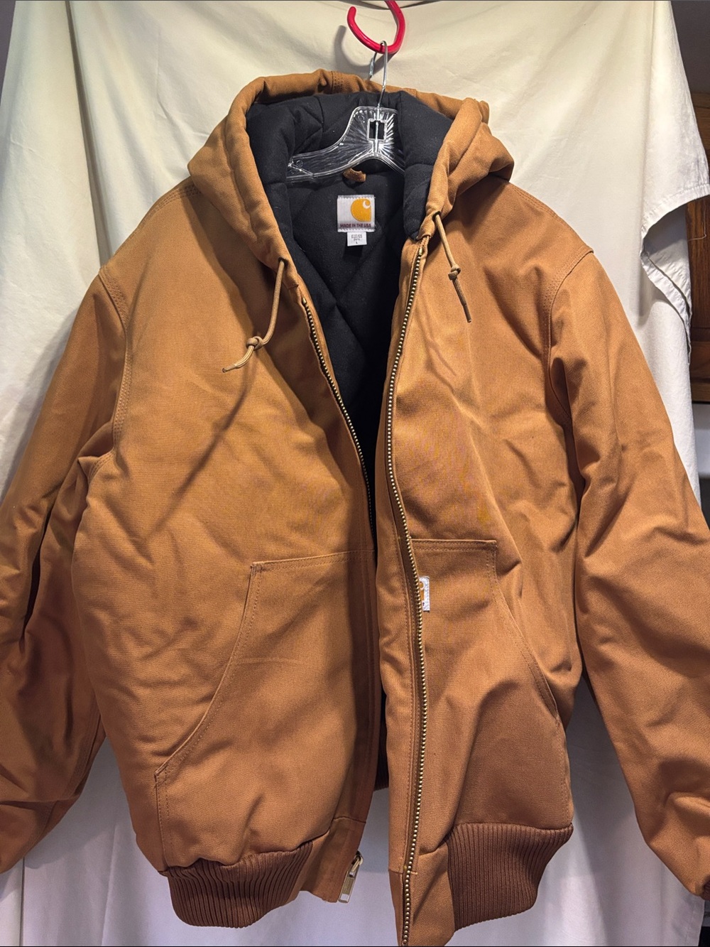 Carhartt Men’s Brown Hooded Work Jacket J140 Helmets to Hardhats Union made
